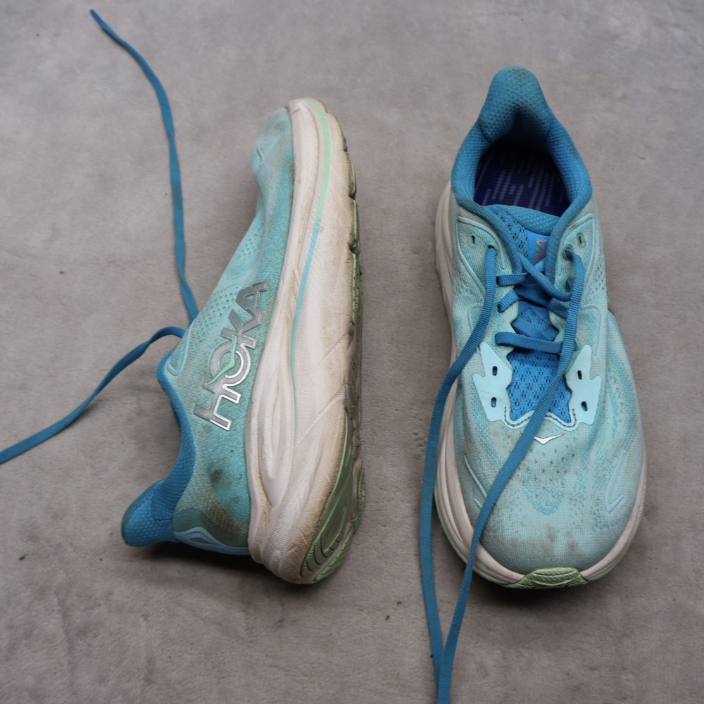 Hoka Women 9D Running Shoes Blue Clifton 8 Wide Mesh Lightweight Chunky READ